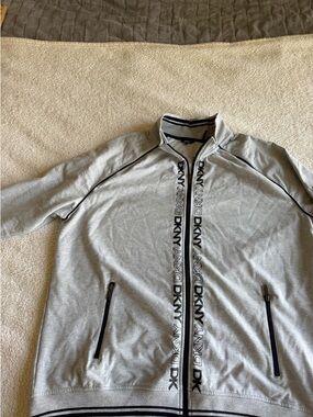 DKNY Light Gray Men’s Full-Zip Shirt Jacket with Logo Trim